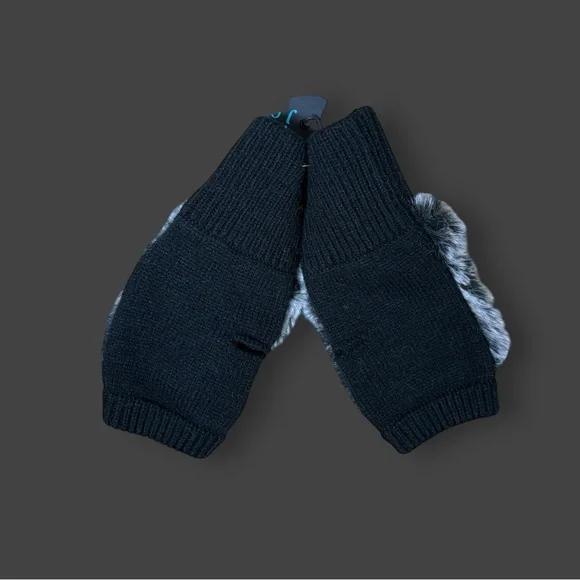 Jocelyn Women’s Black & White Fur Knit Fingerless Gloves Sz OS - Picture 9 of 13